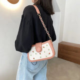 Embroidered Floral Chain Shoulder Bag Adjustable Strap PU Tote
