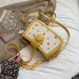 Embroidered Floral Chain Shoulder Bag Adjustable Strap PU Tote