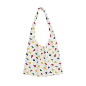 Colored Dot Canvas Shoulder Bag Eco Shopping Handbag Mujer Storage Crossbody