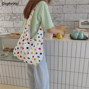 Colored Dot Canvas Shoulder Bag Eco Shopping Handbag Mujer Storage Crossbody