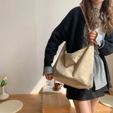 Corduroy Shoulder Bag Large Capacity Tote Harajuku College Bookbag