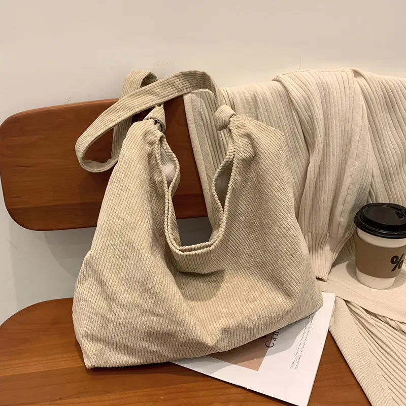 Corduroy Shoulder Bag Large Capacity Tote Harajuku College Bookbag