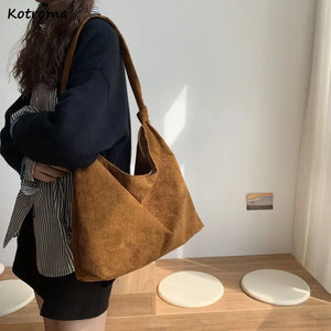 Corduroy Shoulder Bag Large Capacity Tote Harajuku College Bookbag
