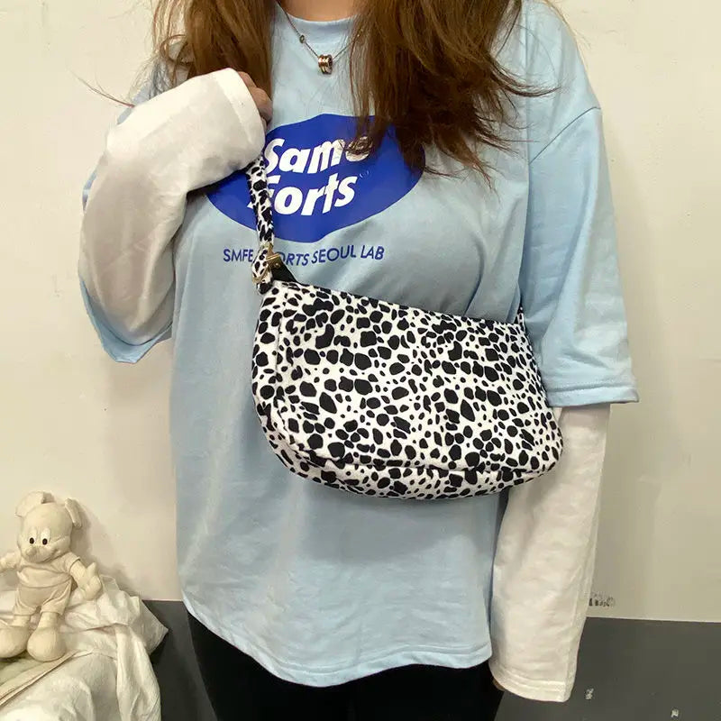 Shoulder Bags Women Cow Pattern Underarm Students All-match Style
