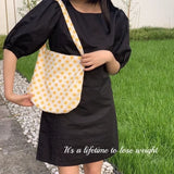 Women Daisy Embroidery Floral Cotton Pouch Handbags