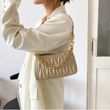 Women Chains Pleated Handbag High Street Zipper Underarm Bag Female Tote