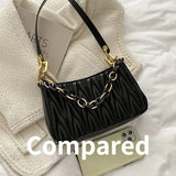 Women Chains Pleated Handbag High Street Zipper Underarm Bag Female Tote
