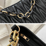 Women Chains Pleated Handbag High Street Zipper Underarm Bag Female Tote