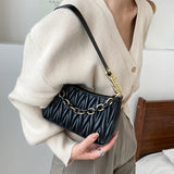 Women Chains Pleated Handbag High Street Zipper Underarm Bag Female Tote