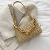 Women Chains Pleated Handbag High Street Zipper Underarm Bag Female Tote