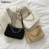 Women Chains Pleated Handbag High Street Zipper Underarm Bag Female Tote