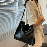 Women Chains Solid PU Leather Underarm Bag Large Capacity Handbag