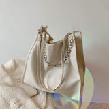 Women Chains Solid PU Leather Underarm Bag Large Capacity Handbag