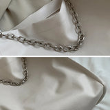 Women Chains Solid PU Leather Underarm Bag Large Capacity Handbag
