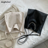 Women Chains Solid PU Leather Underarm Bag Large Capacity Handbag
