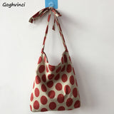 Women Dots Canvas Cross-body Tote Zipper Sweet All-match Large Capacity Bag
