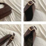 Women PU Leather Half Moon Underarm Bag Retro Handbag