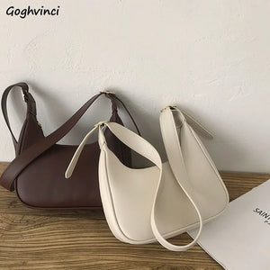 Women PU Leather Half Moon Underarm Bag Retro Handbag