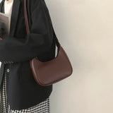 Women PU Leather Half Moon Underarm Bag Retro Handbag