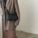Women PU Leather Half Moon Underarm Bag Retro Handbag