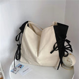 Shoulder Bags Women Patchwork Bow Sweet Large Capacity Shopping Canvas Bag