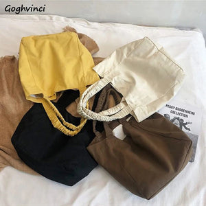 Shoulder Bags Women Ruched Canvas Handbags Retro Hong Kong Style Harajuku