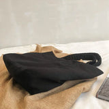 Shoulder Bags Women Ruched Canvas Handbags Retro Hong Kong Style Harajuku