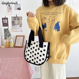 Shoulder Bags Women Dot Canvas Handle Ins Classic Vintage Student All-match
