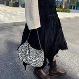 Shoulder Bag Women Maple Leaf Jacquard Beading Crossbody High Ladies