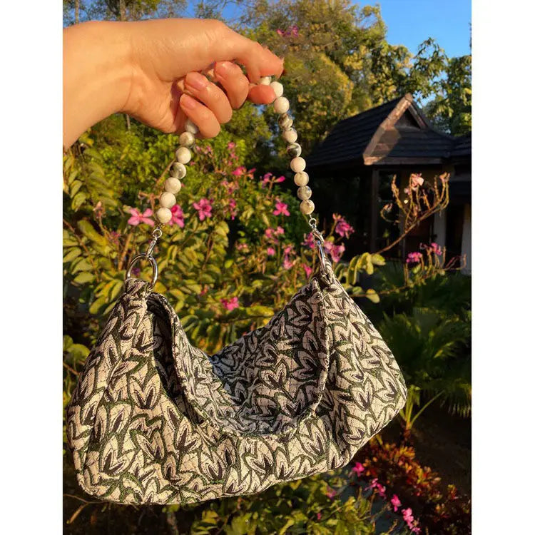 Shoulder Bag Women Maple Leaf Jacquard Beading Crossbody High Ladies