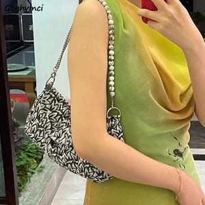 Shoulder Bag Women Maple Leaf Jacquard Beading Crossbody High Ladies