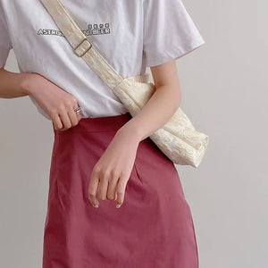 Women Floral Embroidery Canvas Crossbody School Bag