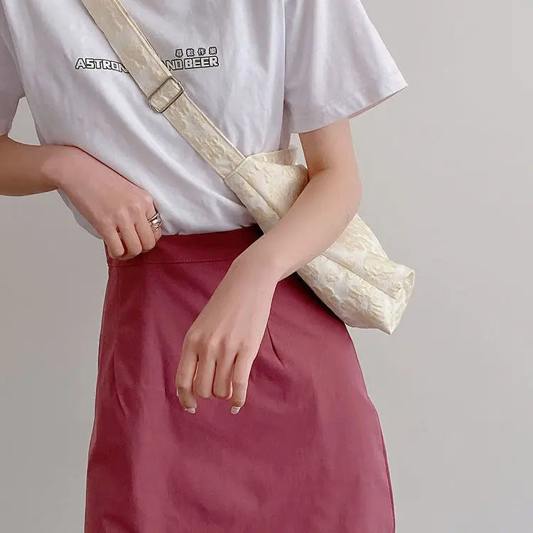 Women Floral Embroidery Canvas Crossbody School Bag