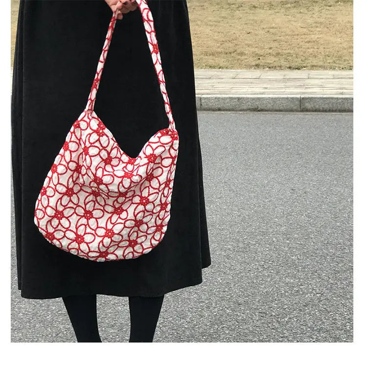 Shoulder Bags Women Embroidery Floral All-match Handbags Underarm Bag Ladies Lar