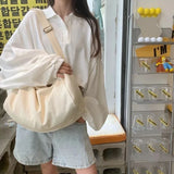 Canvas Shoulder Bag Women Casual Travel Solid Color Large Capacity