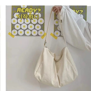 Canvas Shoulder Bag Women Casual Travel Solid Color Large Capacity