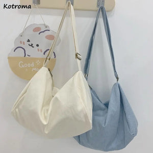 Canvas Shoulder Bag Women Casual Travel Solid Color Large Capacity