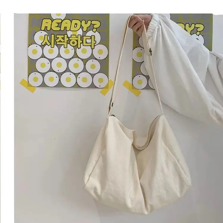 Canvas Shoulder Bag Women Casual Travel Solid Color Large Capacity