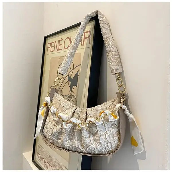 Shoulder Bags Women Floral Pattern Underarm Pleated Hasp Ladies