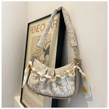 Shoulder Bags Women Floral Pattern Underarm Pleated Hasp Ladies