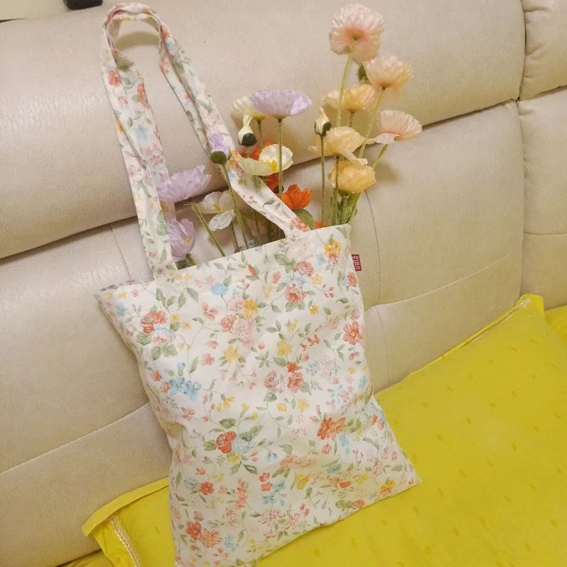 Floral Canvas Shoulder Bag Large Capacity Vintage Tote
