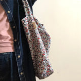 Floral Shoulder Bag Women Thin Cotton Tote Big Capacity Sling Crossbody