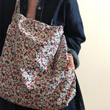 Floral Shoulder Bag Women Thin Cotton Tote Big Capacity Sling Crossbody