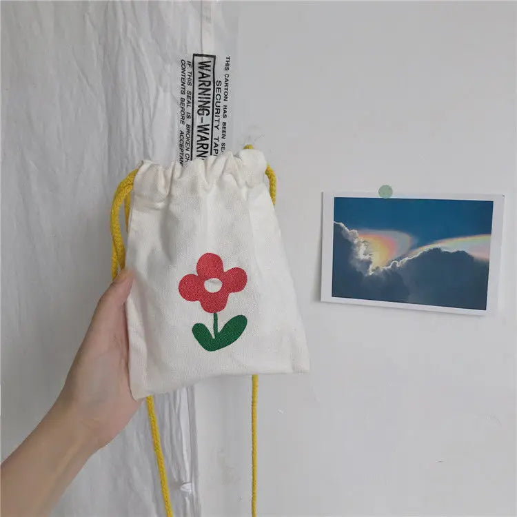 Flower Printed Canvas Shoulder Bag Mini Crossbody Purse
