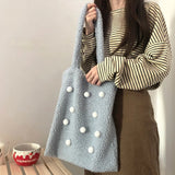 Winter Shoulder Bag Women Large Capacity Fluffy Ball Girls Book Bag