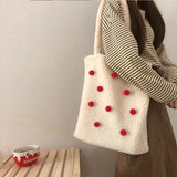 Winter Shoulder Bag Women Large Capacity Fluffy Ball Girls Book Bag