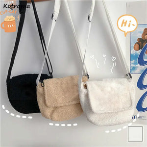 Harajuku Winter Plush Shoulder Bag Girls Large-capacity Handbag