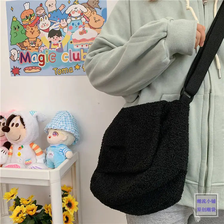Harajuku Winter Plush Shoulder Bag Girls Large-capacity Handbag