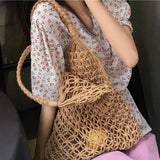 Women Hollow Out Woven Handbags Big Capacity Retro Style