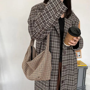 Houndstooth Crossbody Bag Wide-straps Zipper Vintage